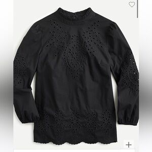 J. Crew Mockneck cotton poplin top with embroidered eyelet, XS, NWT